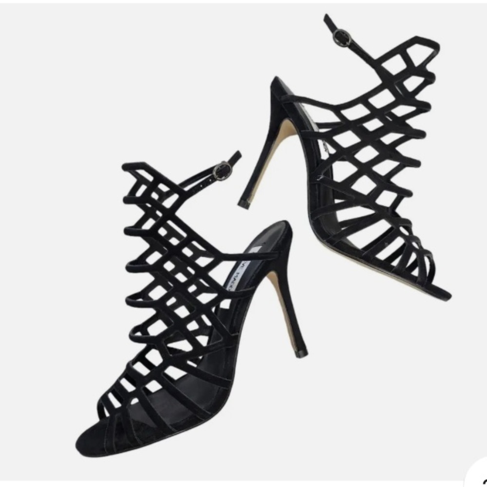 Steve Madden Black Slithur Caged Strappy Gladiator Stiletto Heels 7.5